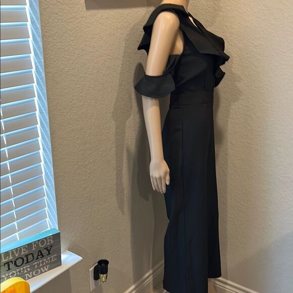 Lulu's Black Jumpsuit with Cold Shoulder and Wide-Leg Design - Picture 4 of 9